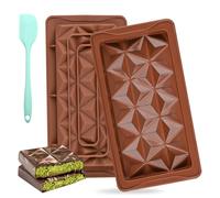 YONEEKSS 2PCS Chocolate Moulds, Silicone Deep Dubai Viral Chocolate Moulds with Spatula for Filling Pistachio Cream Butter, Candy Thick Moulds Reusable DIY Baking Molds