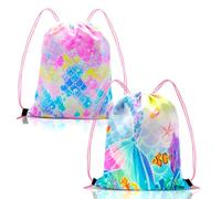 YONEEKSS 2PCS Mermaids Drawstring Bags for Kids, Pink Cartoon Backpack Drawstring Waterproof Sports Gym PE Bag for Traveling Swimming Party Picnic