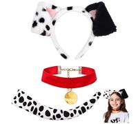 YONEEKSS 3 Pcs Halloween Dalmatian Costume Accessories Set, Spotted Dog Costume Set Include Dog Ear Headband Velvet Choker and Tail for Halloween Birthday Carnival Animals Cosplay