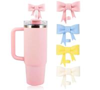 YONEEKSS 4 Pcs Bow Straw Covers Cap, 10mm Reusable Silicone Straw Toppers for Stanley Cups Straw Accessories, Straw Covers Cap Toppers Compatible with Stanley 30&40 oz Tumbler Cups (Multicolour)