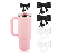 YONEEKSS 4 Pcs Bow Straw Covers Cap, Silicone, Compatible with Stanley 30&40 oz Tumbler Cups (Black and White)