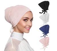 YONEEKSS 4PCS Under Scarf, Hijab Undercap, Head Wraps for Women Under Scarf Hat Adjustable Headscarves Islamic Muslim Under Hijab Cap for Girls Makeup Sleep Shopping