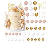 YONEEKSS 50 PCS Cake Decorations, Ball Cake Toppers Boho Grass Cake Topper Ball Cake Insert Decoration for Birthday Wedding Baby Shower Party Decorations Boho Themed Party Supplies