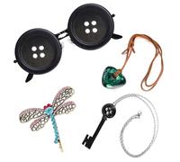 YONEEKSS 6PCS Halloween Costume Jewelry Accessory Sets Button Eyes Glasses Dragonfly Hair Clip Key Pendant Necklace Halloween Cosplay for Women Men