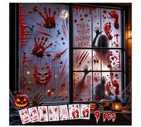 YONEEKSS 9 Sheet Halloween Blood Window Stickers Handprints Footprints | Static cling PVC, double sided print, handprints, footprints, splashes, windows, mirrors, tiles, indoor party décor