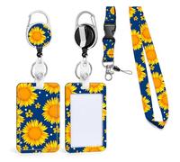 YONEEKSS Blue Sunflower ID Badge Holder with Retractable Reel and Lanyard