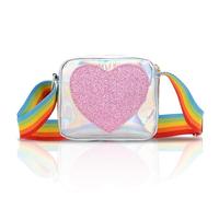 YONEEKSS Girls Shoulder Bag, Little Girls Handbags Love Heart Shape, Rainbow Shoulder Strap Handbags with Heart Small Rainbow Laser Bag for Toddler Kids Play Shop Travel School