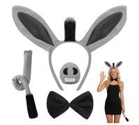 YONEEKSS Halloween 4PCS Donkey Costume Set for Adults, Donkey Ears and Tail Headband Nose Bow Tie Set, Nativity Animal Costume Accessories for Carnival Cosplay Theme Party