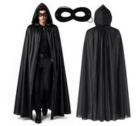YONEEKSS Halloween Black Hooded Cloak, Black Long Devil's Cloak with Mask, Grim Reaper Cape Witch Vampires Devil Costume Party Cosplay Fancy Accessories