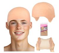 YONEEKSS Latex Bald Cap, 1 Wrinkle Bald Head Cover and 2 Mesh Wig Caps, The Bald Cap Is Smooth And Tasteless, Fancy Dress Cosplay Hat Costume Accessory for Halloween Adults