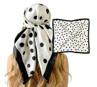 YONEEKSS Women's Square Satin Head Scarves, 90x90cm Polka Dot Silk headscarf, Soft Square Scarf Bandana Neck Headscarf Decoration Gift for Women (white)