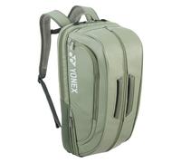 YONEX BA02312EX Expert Badminton/Tennis/Squash Leather Bag Backpack, 3 Racket Capacity, with Shoe Compartment. (Olive Green)