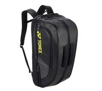 YONEX BA02312EX Expert Badminton/Tennis/Squash Leather Bag Backpack, 3 Racket Capacity, with Shoe Compartment. (Black/Yellow)