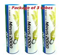 YONEX Mavis 2000 Nylon Tournament Shuttle (1/2 Dozen) (Pkg of 3 tubes(18pcs)-Yellow Medium Speed)