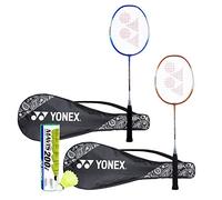Yonex ZR 100 Light Badminton Combo (Set of 2 Yonex ZR 100 Light Badminton Racquet with Full Cover Blue/Orange + Mavis 200I Shuttlecock Pack of 6)