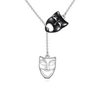 YONFQE Theater Mask Necklace Sterling Silver Comedy Tragedy Mask Pendant Necklace Theater Jewellery Gifts for Women