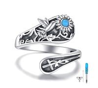 YONFQE Urn Ring for Ashes Sterling Silver Adjustable Cremation Hummingbird Rings Memorial Keepsakes Jewellery Gifts for Human Pet