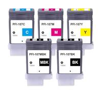 Yongairuink PFI-107 PFI107 5x130ml Ink Cartridge for PFI-107MBK PFI-107BK PFI-107C PFI-107M PFI-107Y for CAN ImagePROGRAF iPF670 iPF680 iPF685 iPF770 iPF780 iPF785 (1MBK 1BK 1C 1M 1Y)