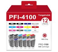 Yongairuink PFI-4100 PFI4100 Pigment Ink Tank 12x 80ml Compatible for Canon ImagePROGRAF PRO-1100 Printer (12 Pack, MBK PBK C M Y R GY B PGY PC PM CO)