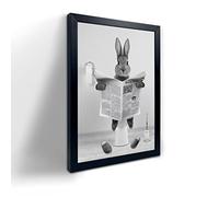 YongArt Black Framed Poster, Cute Rabbit Bathroom Wall Art, Farmhouse Style Animals Bathroom Wall Decor, Black and White Canvas Wall Art Ready to Hang for Kids Bathroom