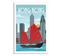 YONGCAI Hong Kong Sailboat Vintage Travel Poster Canvas Wall Home Room Decor Art Poster Painting Picture Print Gift Posters