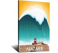 YONGCAI Vintage Nazare Portugal Surfing Travel Poster Canvas Wall Home Room Decor Art Poster Painting Picture Print Gift Posters