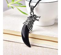 YONGERN 1PC Natural Crystal Point Pendant Wolf Tooth Amethyst Opal Handmade Mineral Jewelry Chain For Men Women Jewelry Amulet Souvenir (Color : Obsidian)