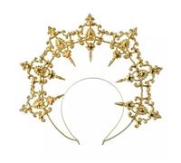 YONGERN Gothic Lolita Black Rose Devil Feather Wings Goddess Crown Sun Halo Crown Headband Gorgeous Vintage Mary Baroque Tiara Headwear (Color : Golden)