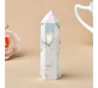 YONGERN Natural Aura Howlite Crystal Point Electroplating Wand Stone White Quartz Home Decoration Reiki Tower Gifts (Color : Aura Howlite, Size : 71-80mm)