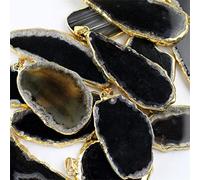 YONGERN Natural Druzy Geode Agate Slice Gold Plated Crystal Agate Gemstone For DIY Making Necklace Pendant Jewelry Gift Hanging Decor (Color : Black Agate, Size : Without Chain)