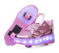 YongerYong LED Strips Roller Skate Shoes with Double Wheels for Kids Automatic Retractable Skateboarding Shoes Outdoor Sports Gymnastic Sneakers