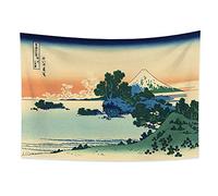 YONGFOTO 100x70cm Ukiyo-e Tapestry Mount Fuji 36 Views Room Wall Hanging Shichiri Beach in Sagami Province Landscape Wall Art Japanese Traditional Painting Toyo Style Tapestries