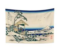 YONGFOTO 100x70cm Ukiyo-e Tapestry Mount Fuji 36 Views Room Wall Hanging Tea House at Koishikawa Snowfall Morning Landscape Wall Art Japanese Traditional Painting Toyo Style Tapestries