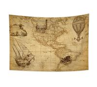 YONGFOTO 100x70cm Vintage Map Tapestry, Industrial Age Nautical Geographic Art Wall Hanging for Room Decor Old Century Adventure Historical Blanket for Bedroom Office Room Dorm