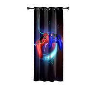 YongFoto 107x160cm Video Game Curtains for Gaming Room Red and Blue Gamepad Abstract Symbol Fantasy World Window Drapes for Kids’ Room, 1 Panel Drape Home Set