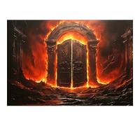 YongFoto 10x6.5ft Hell Fire Photo Backdrop Closed Hell Gate Burning Hellfire Stairway to Hell Disaster Background for Halloween Hell Make-up Party Decoration Portrait Photography Studio Props