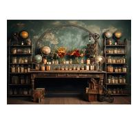 YongFoto 10x8ft Science Lab Backdrop Vintage Laboratory Chemistry Experiment Beakers Globe Research School Background for Kids Science Themed Birthday Back to School Party Decor Photography Props