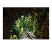 YongFoto 10x8ft Train Track Backdrop Natural Scenery Mountain Tunnel Stone Arch Green Trees Background Paper Photography for Adults Man Artistic Portrait Photo Studio Props Video Drop Wallpaper