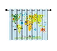 YONGFOTO 117x138cm Cartoon Map Blackout Curtains Global Ocean Cute Animal World Landmarks Baby Blue Maps for Living Room Children's Bedroom Window Drapes, 2 Panels with Eyelet