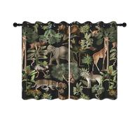 YONGFOTO 117x183cm Animal World Blackout Curtains Jungle Wildlife World Elephant Giraffe Wild Safari Green Forest for Living Room Bedroom Window Drapes, 2 Panels with Eyelet