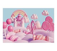 YongFoto 12x8ft Candy Backdrop Pink Candy Land Castle Rainbow Lollipop Cartoon Photo Studio Backgrounds for Girl Kids Baby Shower Birthday Party Table Banner Cake Smash Decor Photography Props