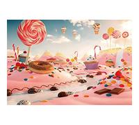 YongFoto 12x8ft Candy Backdrop Sweet Candy Land Donut Lollipop Chocolate Cartoon Photo Studio Backgrounds for Girl Kids Baby Shower Birthday Party Table Banner Cake Smash Decor Photography Props
