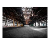 YongFoto 12x8ft Retro Factory Building Backdrop Vintage Traditional Industrial Architecture Empty Interior Warehouse Photography Background Girls Boys Adults Artistic Portrait Photo Props Polyester