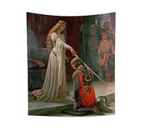 YONGFOTO 130x150cm Knight Oil Painting Tapestry, Medieval England Vintage Renaissance Leighton Tapestry Royal Nobility Queen Princess Prince Cavalier Sword Art Decor for School Library Living Room