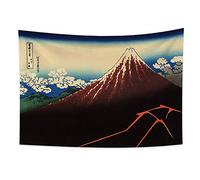 YONGFOTO 150x100cm Ukiyo-e Tapestry Mount Fuji 36 Views Room Wall Hanging Rainstorm Beneath the Summit Landscape Wall Art Japanese Traditional Painting Toyo Style Tapestries