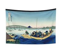 YONGFOTO 150x100cm Ukiyo-e Tapestry Mount Fuji 36 Views Room Wall Hanging Sunset Across the Bridge from The River Bank Landscape Wall Art Japanese Traditional Painting Toyo Style Tapestries