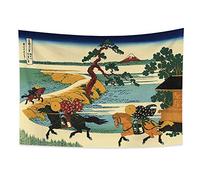 YONGFOTO 150x100cm Ukiyo-e Tapestry Mount Fuji 36 Views Room Wall Hanging the Village of Sekiya on The Sumida River Landscape Wall Art Japanese Traditional Painting Toyo Style Tapestries