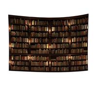 YONGFOTO 150x100cm Vintage Bookshelf Tapestry, Old Library Bookcase Tapestries Wooden Bookshelf Candlestick Candle Books Wall Hanging Tapestry for Living Room Dorm Decor Sofa Carpet Blanket