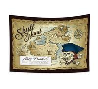YONGFOTO 150x100cm Vintage Map Tapestry, Old Pirate Maps Treasure Skull Island Ocean Sea Waves Compass Wall Hanging Blanket for Living Room Dorm Decor Sofa Carpet