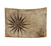 YONGFOTO 150x100cm Vintage Map Tapestry, Old World Map Direction Indicator Boat Script Wall Hanging for Room Decor Adventure Historical Discovery Blanket for Bedroom Office Room Dorm
